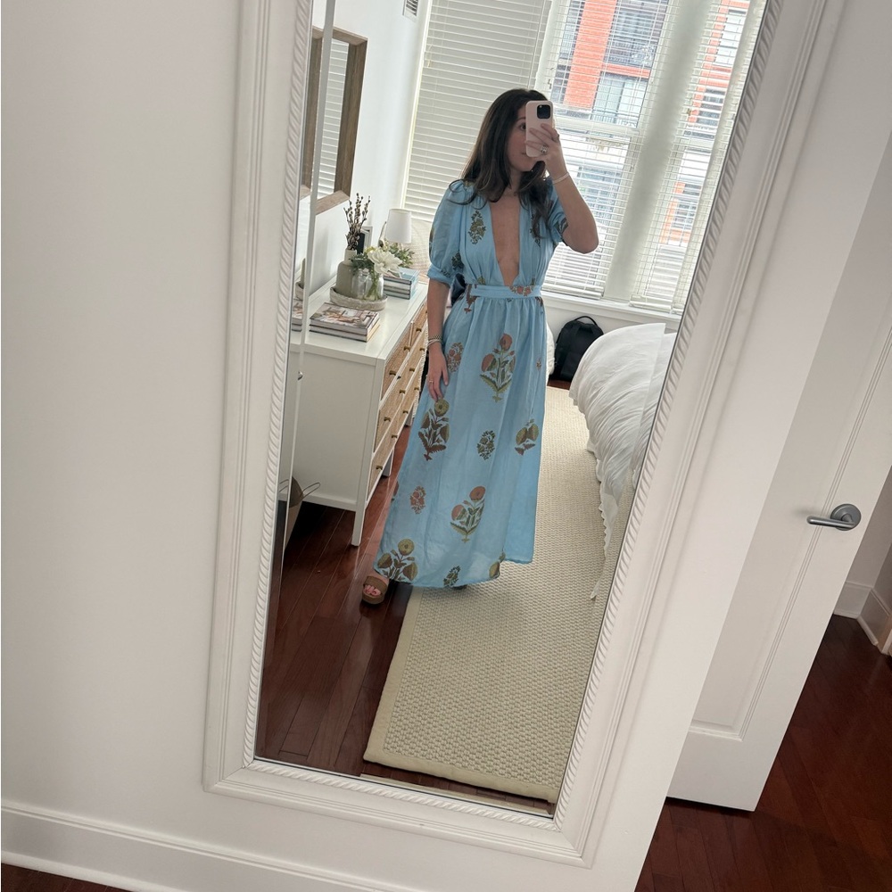 Hannah Artwear Blue Floral Deep V Maxi Dress